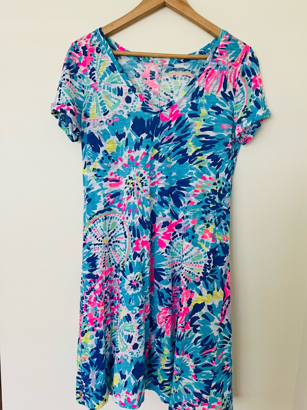 Lilly Pulitzer-Bright Blue & Pink Floral V-Neck Sun Dress